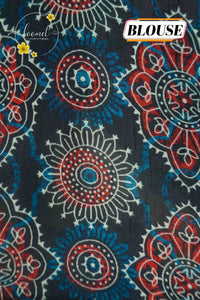 APL8401 Terracotta & Charcoal Pure Dola Viscose saree with intricate geometric block prints and tassels.