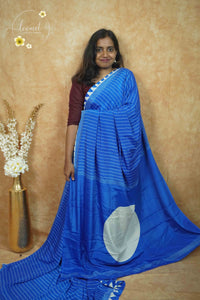 APL8603 Royal Blue Crepe Silk saree with vertical white pinstripes.