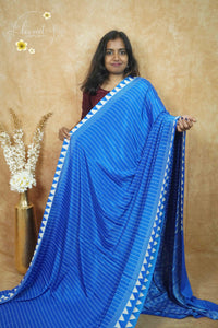 APL8603 Royal Blue Crepe Silk saree with vertical white pinstripes.
