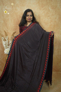 APL8604 Ebony Black Crepe Silk saree with horizontal red pinstripes