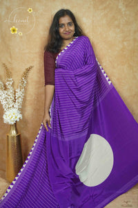 APL8605 Grape Purple Crepe Silk saree with vertical white pinstripes.
