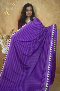 APL8605 Grape Purple Crepe Silk saree with vertical white pinstripes.