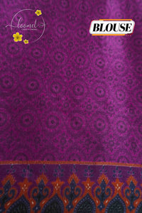 APL90001 Royal Violet & Marigold Orange Pure Dola Viscose saree with geometric mosaic motifs and crinkled tissue zari.