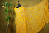 ARN1611 Sunflower Yellow Chiffon saree with all-over large floral prints.