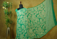 ARN1613 Kelly Green Chiffon saree with all-over large floral prints.