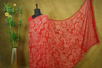 ARN1614 Scarlet Red Chiffon saree with all-over large floral prints.