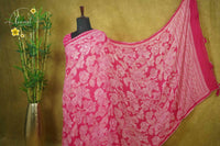 ARN1615 Rani Pink Chiffon saree with all-over large floral prints.
