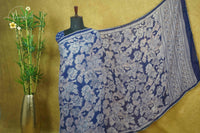 ARN1617 Royal Blue Chiffon saree with all-over large floral prints.
