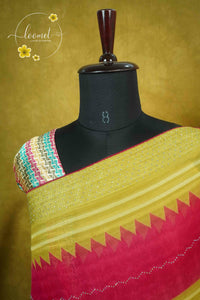ARN1715 Multi-color Georgette saree with Zig-Zag geometric pattern.