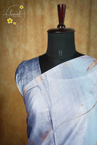 ARN1812 Slate Grey and Silver Crepe saree with abstract floral digital prints