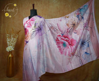 ARN1813 Soft Lilac and Candy Pink Crepe saree with Floral Digital Print.