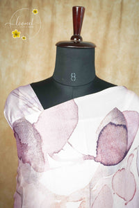 ARN1815 Misty lavender Crepe saree with Modern Abstract Floral Print.