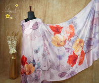 ARN1815 Misty lavender Crepe saree with Modern Abstract Floral Print.