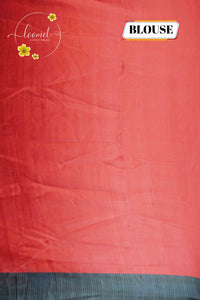 ARN1816 Steel Grey and Slate Blue Crepe saree with patchwork pattern.