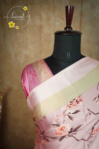 ARN1818 Dusty Rose Crepe saree with Botanical Print.