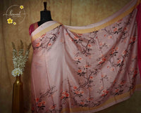 ARN1818 Dusty Rose Crepe saree with Botanical Print.