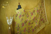 ARN2001 Mustard Yellow Georgette saree with large digital floral prints.