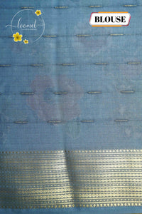 ARN2003 Slate Grey-Blue Georgette saree with large digital floral prints.