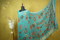 ARN2004 Seafoam Green Georgette saree with large digital floral prints.