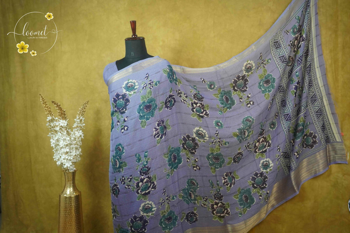 ARN2005 Lavender Georgette saree with large digital floral prints.