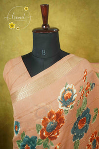 ARN2006 Peach Georgette saree with large digital floral prints.