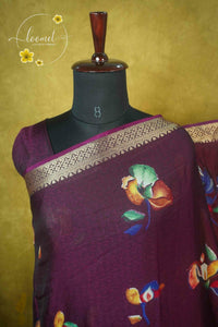 ARN21001 Deep burgundy Georgette saree with multicolor floral bouquets.