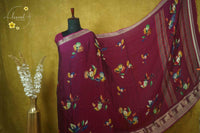 ARN21004 Magenta Georgette saree with multicolor floral bouquets.