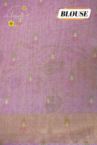 ARN2303 Dusty Rose Kota cotton saree features floral vines with gold zari striped border.