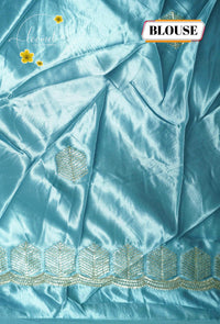 ARN2501 Deep Prussian Blue Chiffon saree with hexagonal buttas.