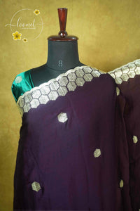 ARN2504 Royal Purple Chiffon saree with hexagonal buttas.