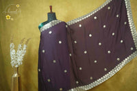 ARN2504 Royal Purple Chiffon saree with hexagonal buttas.