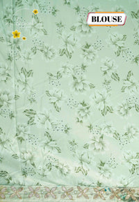 ARN2601 Pastel Lime Green Organza saree with large-scale floral print.
