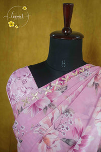 ARN2603 Mauve pink Organza saree with large-scale floral print.
