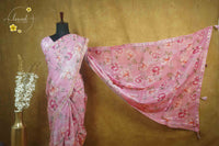ARN2603 Mauve pink Organza saree with large-scale floral print.
