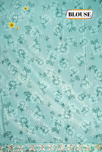ARN2604 Aqua Blue Organza saree with large-scale floral print.