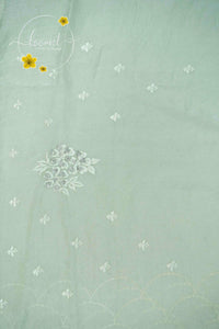 ARN3001 White Organza saree with all-over white-on-white embroidery (Chikankari style)