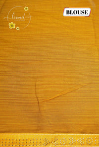 ARN3101 Mustard Yellow Jute Georgette saree with leaf motifs.