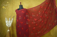 ARN3102 Deep maroon Jute Georgette saree with leaf motifs.
