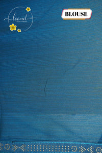 ARN3103 Teal Blue Jute Georgette saree with leaf motifs.