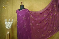 ARN3104 Wine Jute Georgette saree with leaf motifs.