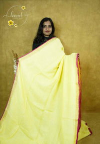 ASB2560 Pastel Yellow Linen-Cotton saree with solid minimalist design