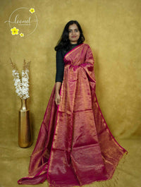 ASB25610 Rani Pink Linen-Tissue saree with metallic shimmer.