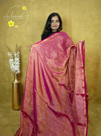 ASB25610 Rani Pink Linen-Tissue saree with metallic shimmer.