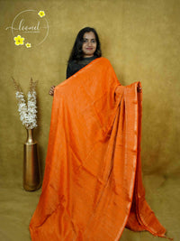ASB25611 Tangerine Orange Linen-Tissue saree with metallic shimmer.