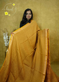 ASB2563 Ochre Linen-Cotton saree with solid minimalist design