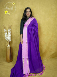 ASB25631 Royal Purple & Lavender Mul-Cotton saree with plain body pattern.