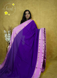 ASB25631 Royal Purple & Lavender Mul-Cotton saree with plain body pattern.