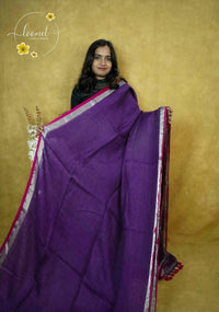 ASB2564 Deep Purple Linen-Cotton saree with solid minimalist design