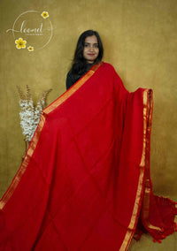 ASB2565 Crimson Red Linen-Cotton saree with solid minimalist design