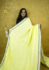 ASB2568 Lemon Yellow Linen-Cotton saree with solid minimalist design